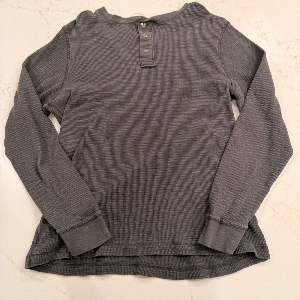 Sonoma Life + Style Waffle Knit Henley Top Gray Long Sleeve 100% Cotton Size L